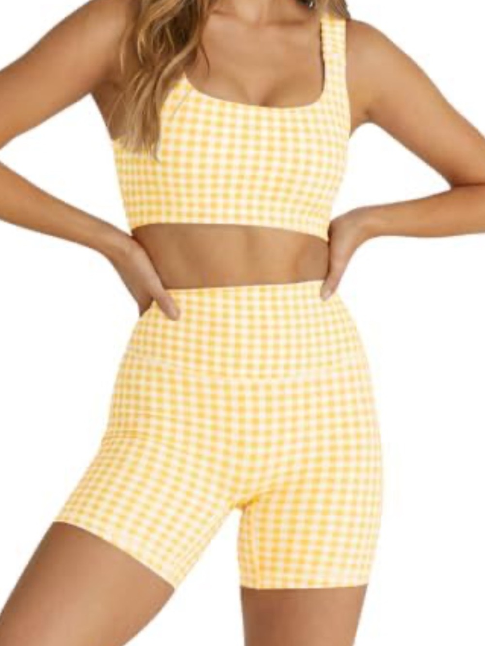 Yellow gingham workout set